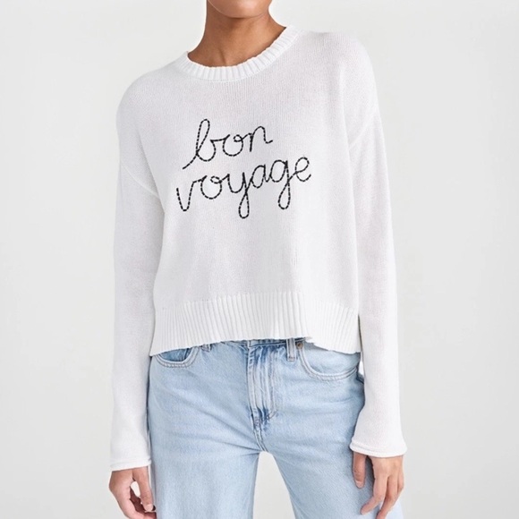 Workshop Republic Clothing Sweaters - Workshop Republic Clothing Women Sz S ‘Bon Voyage’ White Cotton Knit Sweater New